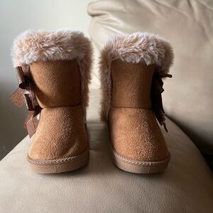 Warm Brown Kids Boots with Faux Fur